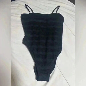 Classic Black Mesh One-Piece Swimsuit Strappy Back Detail Size XL Minimalist